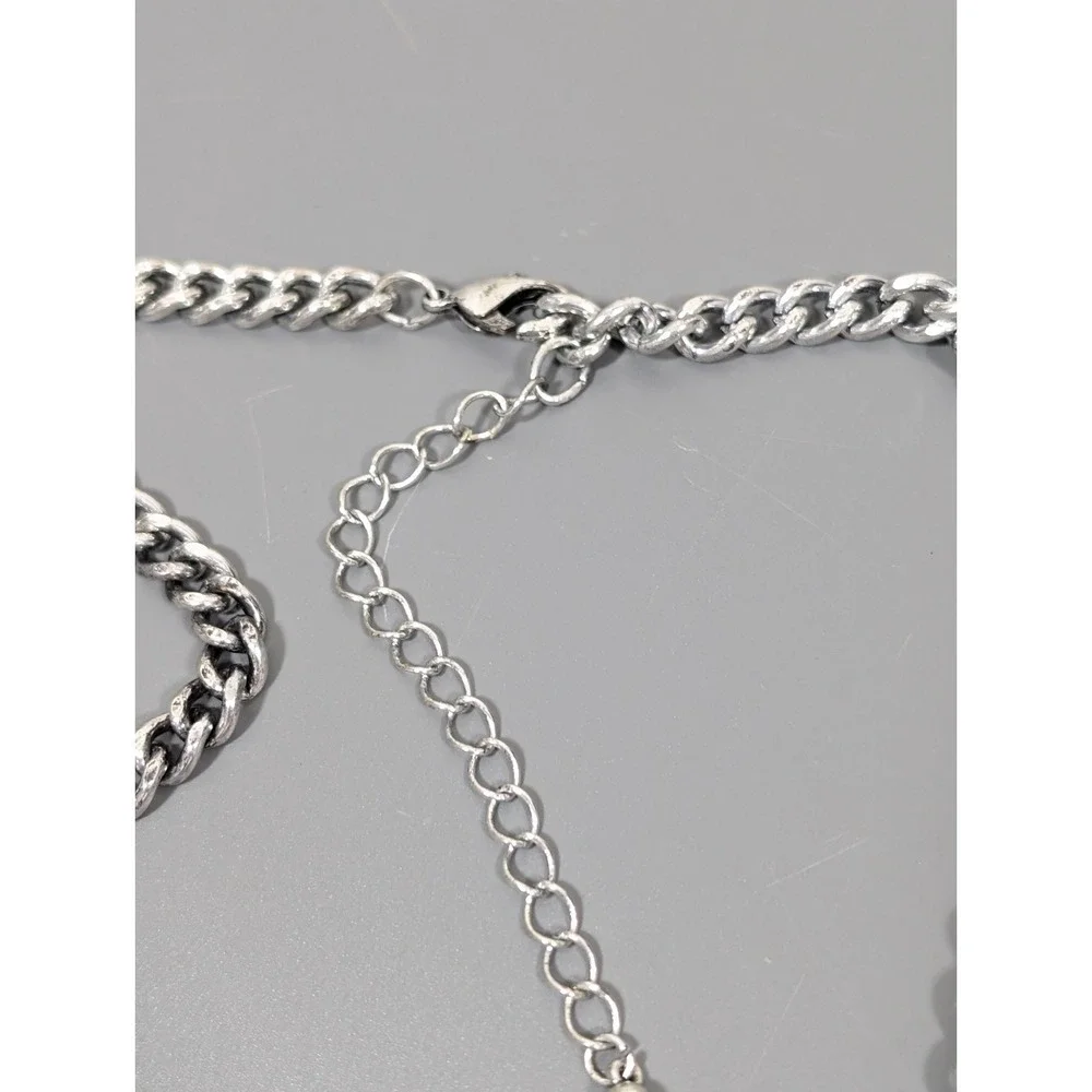 Smokey Gray Crystal Floral Cluster Statement‎ Necklace Silver Tone 22